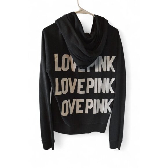 Victoria’s Secret PINK Black Zip Hoodie Women’s Size M Love Pink Full Zip - Picture 3 of 3